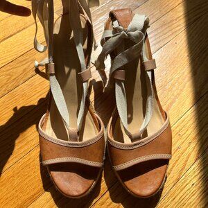 J. Crew Leather Wedge heel espadrille Sandal Brown / Tan size 7
